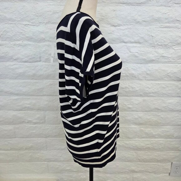 LOFT Top Womens Small Blue White Navy Stripe Cap Sleeve Sweater Shirt Blouse - Picture 9 of 11